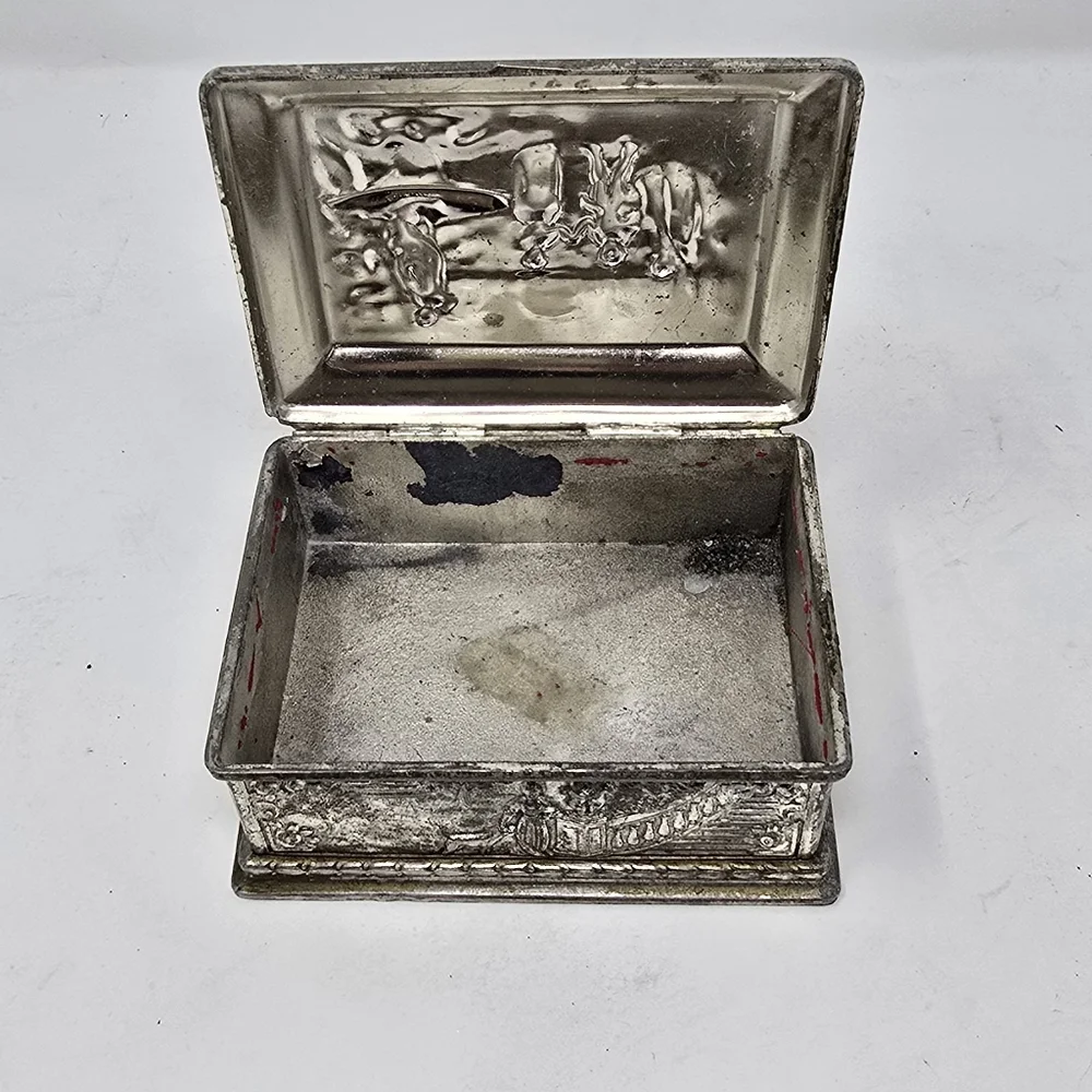 Vtg‎ french jewelry box vanity trinket box casket engraved hinged florentine